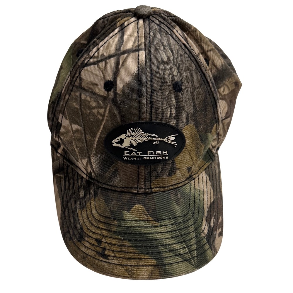 Grundens Eat Fish Camo Baseball Hat Adjustable Fishing Cap Brown Camouflage